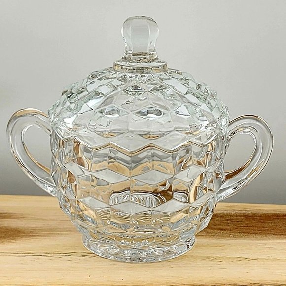 Colony Whitehall Clear Covered Sugar Bowl cube cubist glass midcentury vintage - Picture 6 of 16